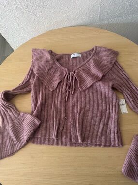 Old Navy Mauve Ribbed Tie-Neck Cardigan